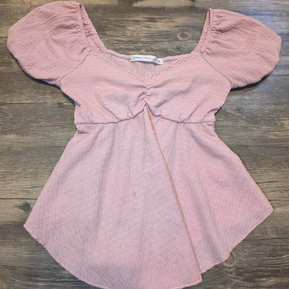 Altar'd State Blush Puff Sleeve Blouse